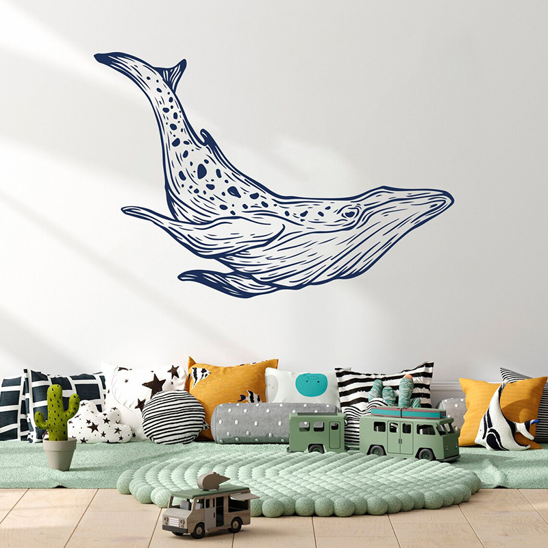 Baby Nursery Mural Wallpaper - Décalcomanies murales baleine nautique, décoration de