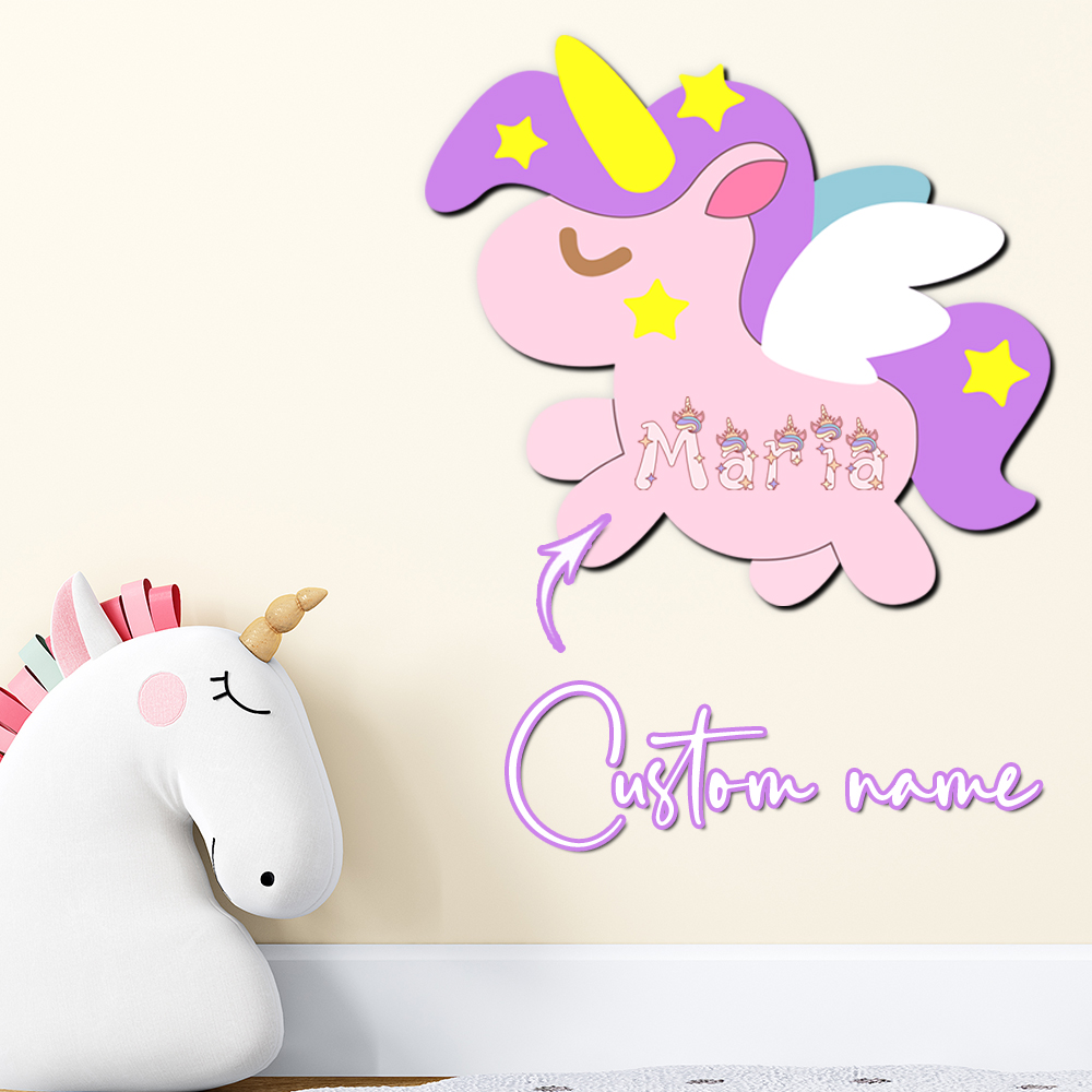 Baby Nursery Girl - Panneau nominatif personnalisé en bois Licorne,