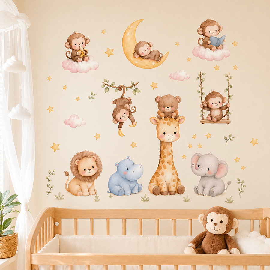 Baby Nursery Jungle Wallpaper - Autocollants muraux animaux de la jungle
