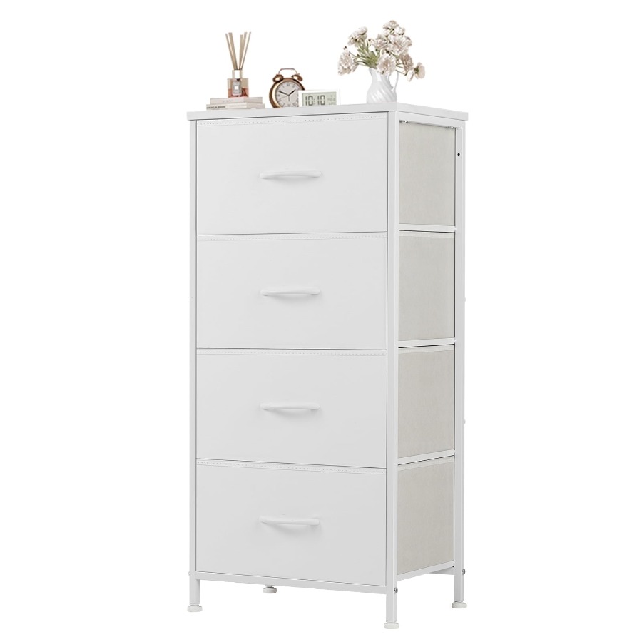 Drawer Dresser White - Commode à 4 tiroirs en tissu