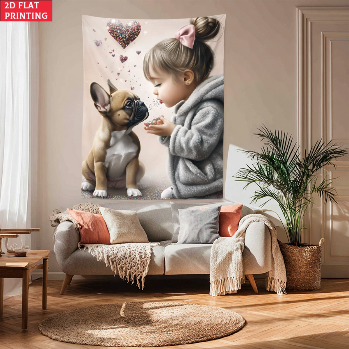 Baby Nursery Girl - Fille avec bouledogue français chiot coeur