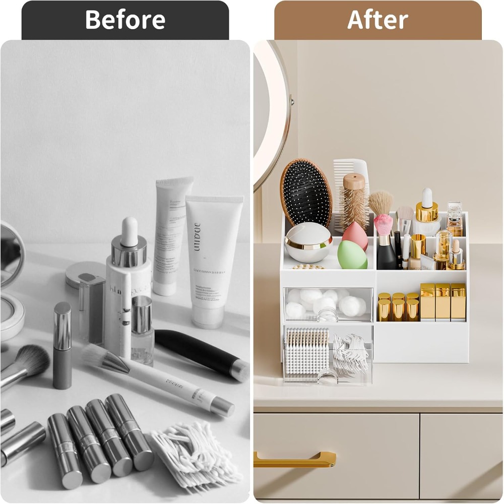 Drawer Dresser White - Organisateur de maquillage avec 2 tiroirs,