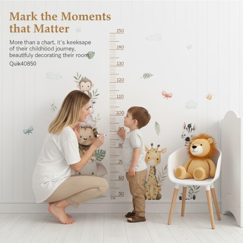 Baby Nursery Jungle Wallpaper - Autocollant de croissance pour enfants, règle