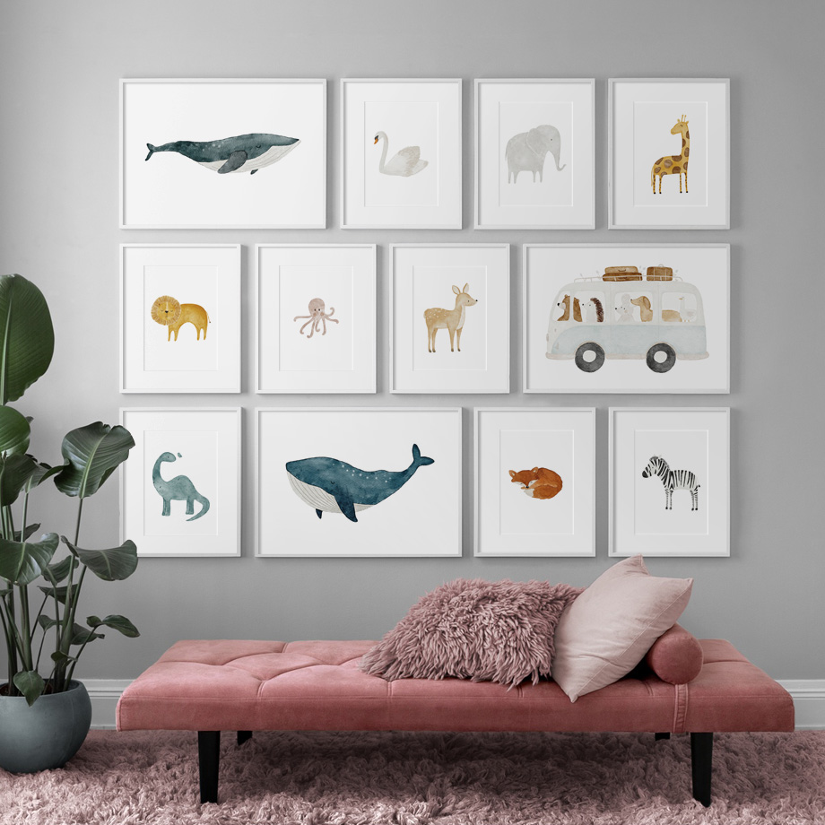 Baby Nursery Giraffe - Toile murale imprimée dinosaure Lion zèbre