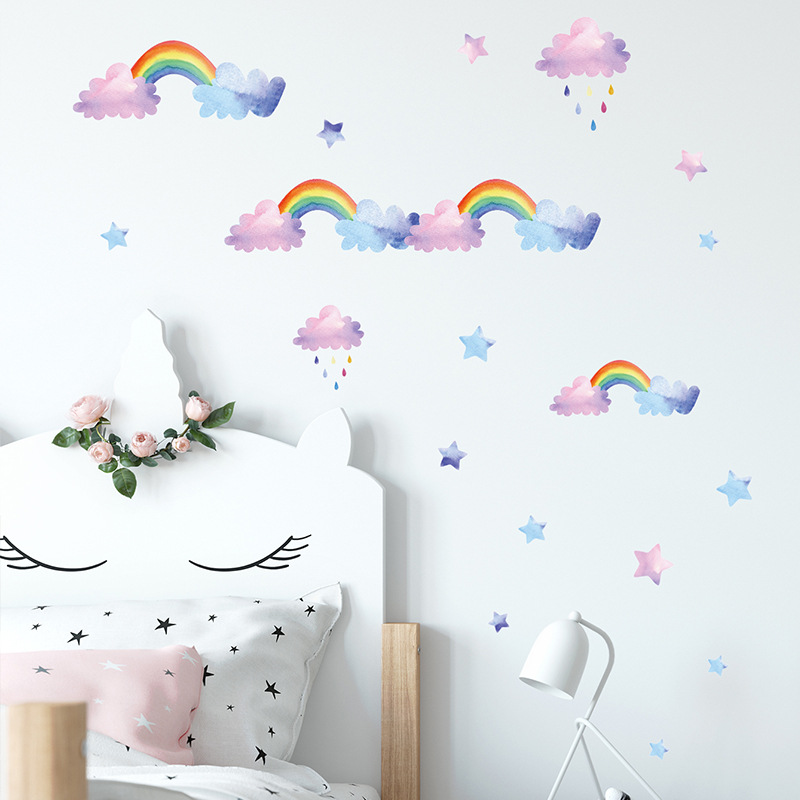 Baby Nursery Mural Wallpaper - Autocollants muraux nuage arc-en-ciel de dessin
