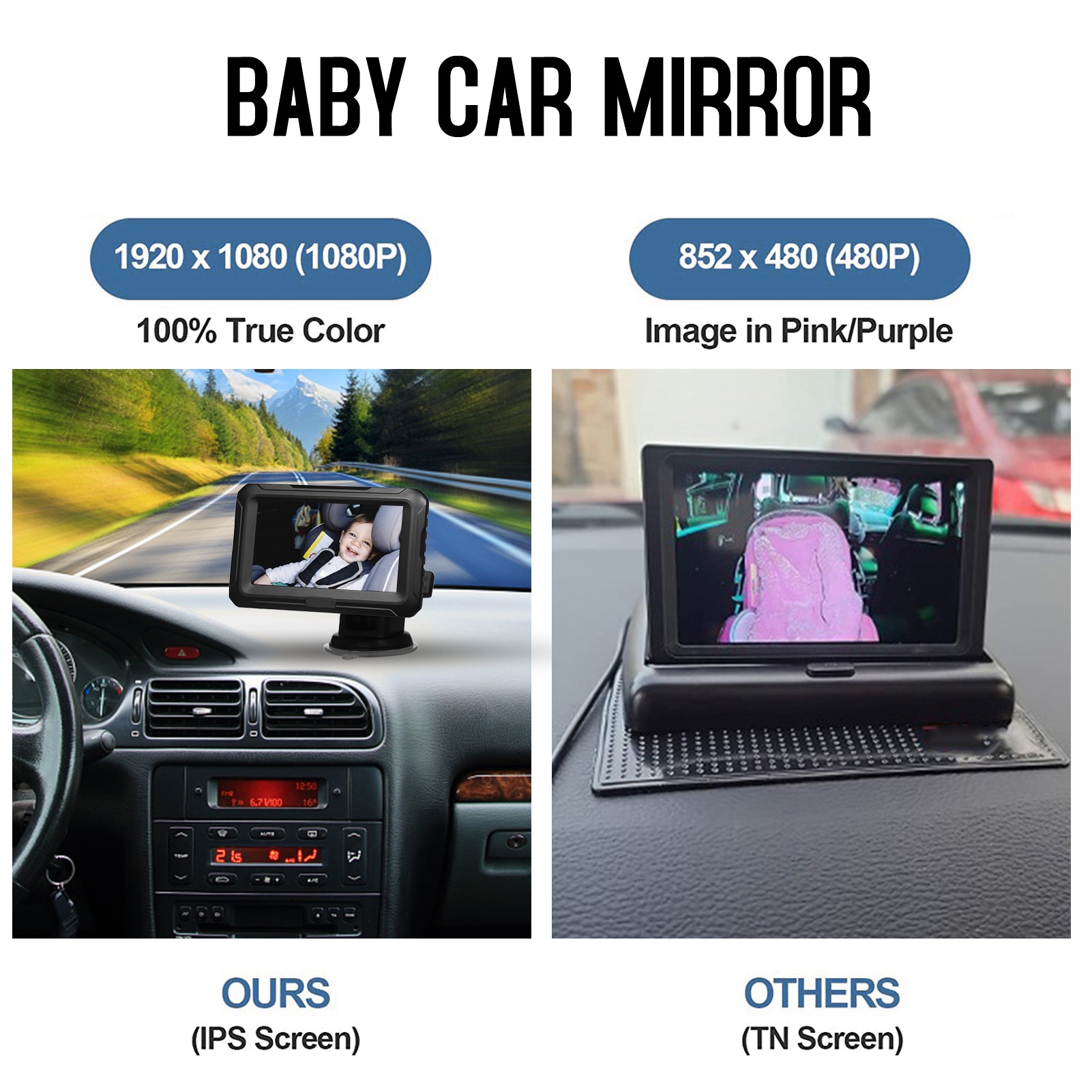 Baby Nursery Camera - Miroir de voiture pour bébé 1080P
