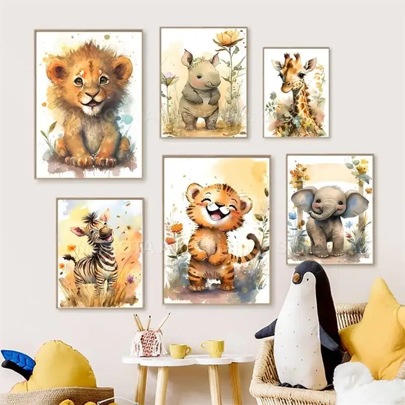 Baby Nursery Giraffe - Aquarelle Lion girafe tigre éléphant zèbre