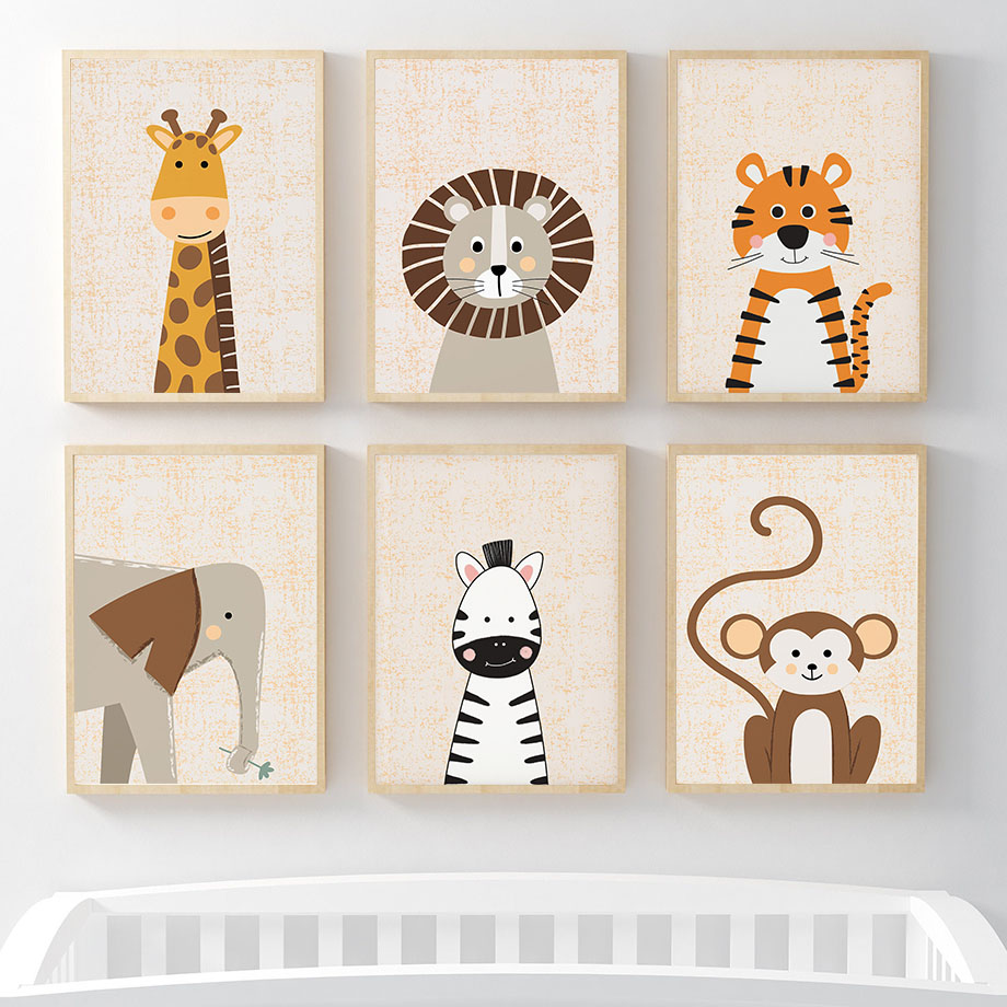 Baby Nursery Giraffe - Tableau mural en toile avec motifs