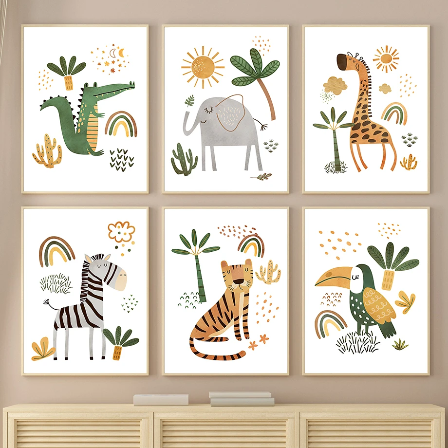 Baby Nursery Giraffe - Toile d'art mural girafe, éléphant, tigre,