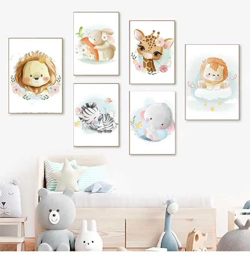Baby Nursery Giraffe - Toile d'art mural avec girafe, Lion,