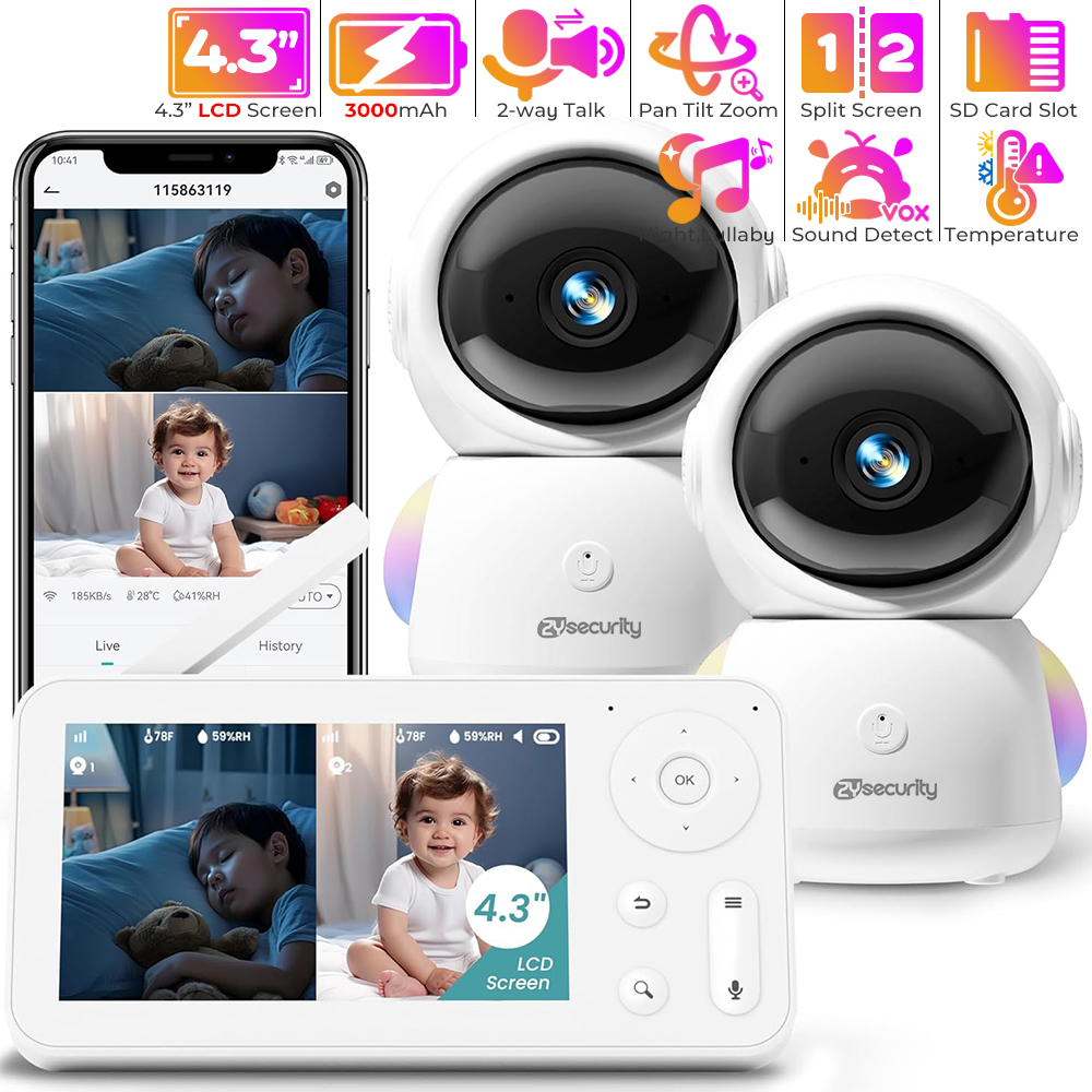 Baby Nursery Camera - Babyphone 2K avec 2 Caméras et