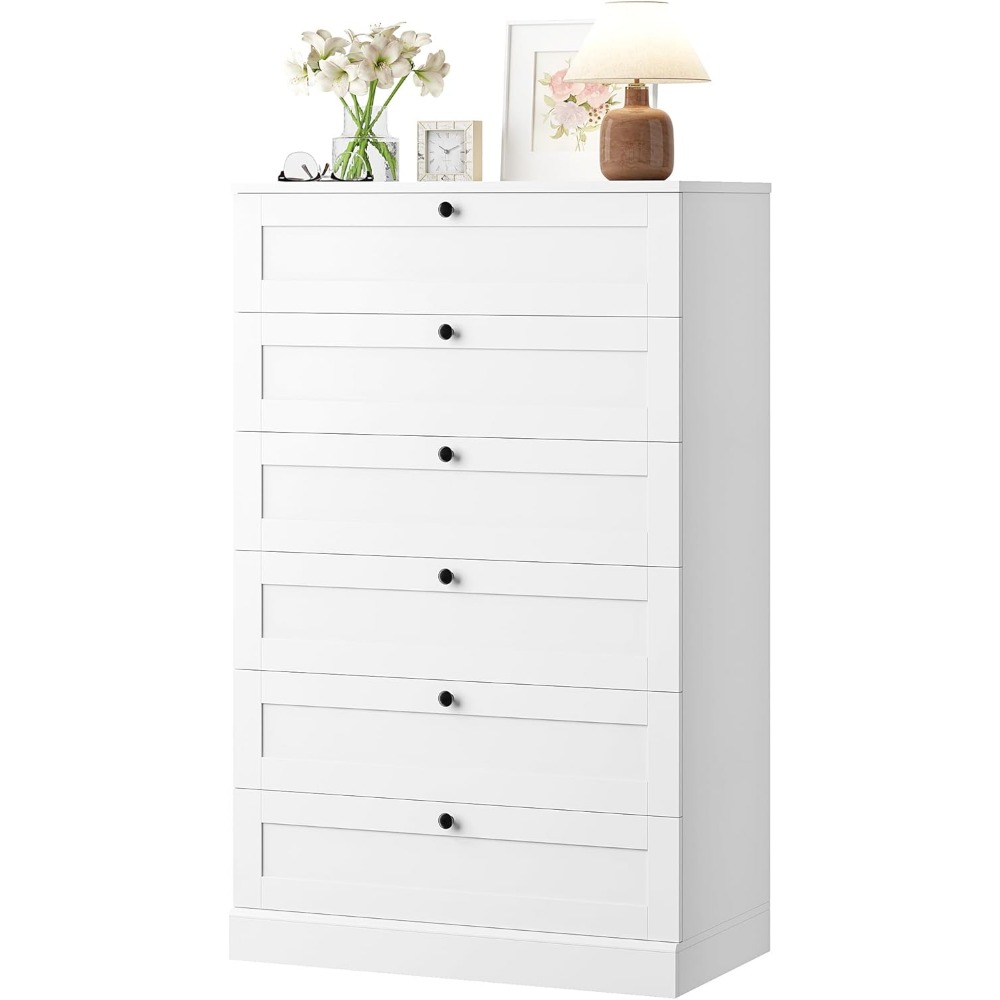 Drawer Dresser White - Commode blanche exquise à 6 tiroirs