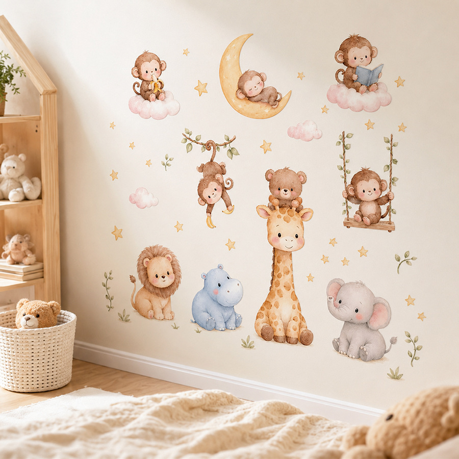 Autocollants muraux animaux de - Baby Nursery Jungle Wallpaper avis et prix