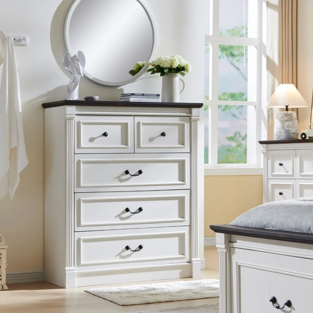 Commode à 5 tiroirs pour chamb - Drawer Dresser White avis et prix