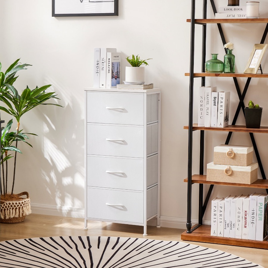 Commode à 4 tiroirs en tissu p - Drawer Dresser White avis et prix