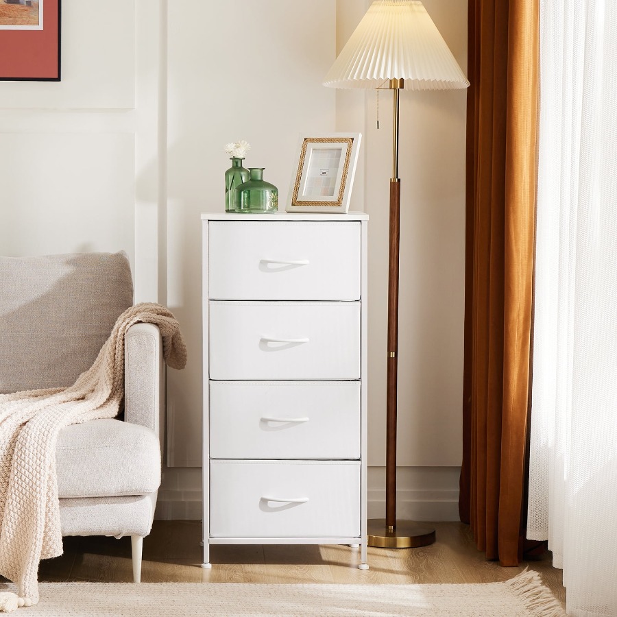 Commode à 4 tiroirs en tissu p - Drawer Dresser White avis et prix
