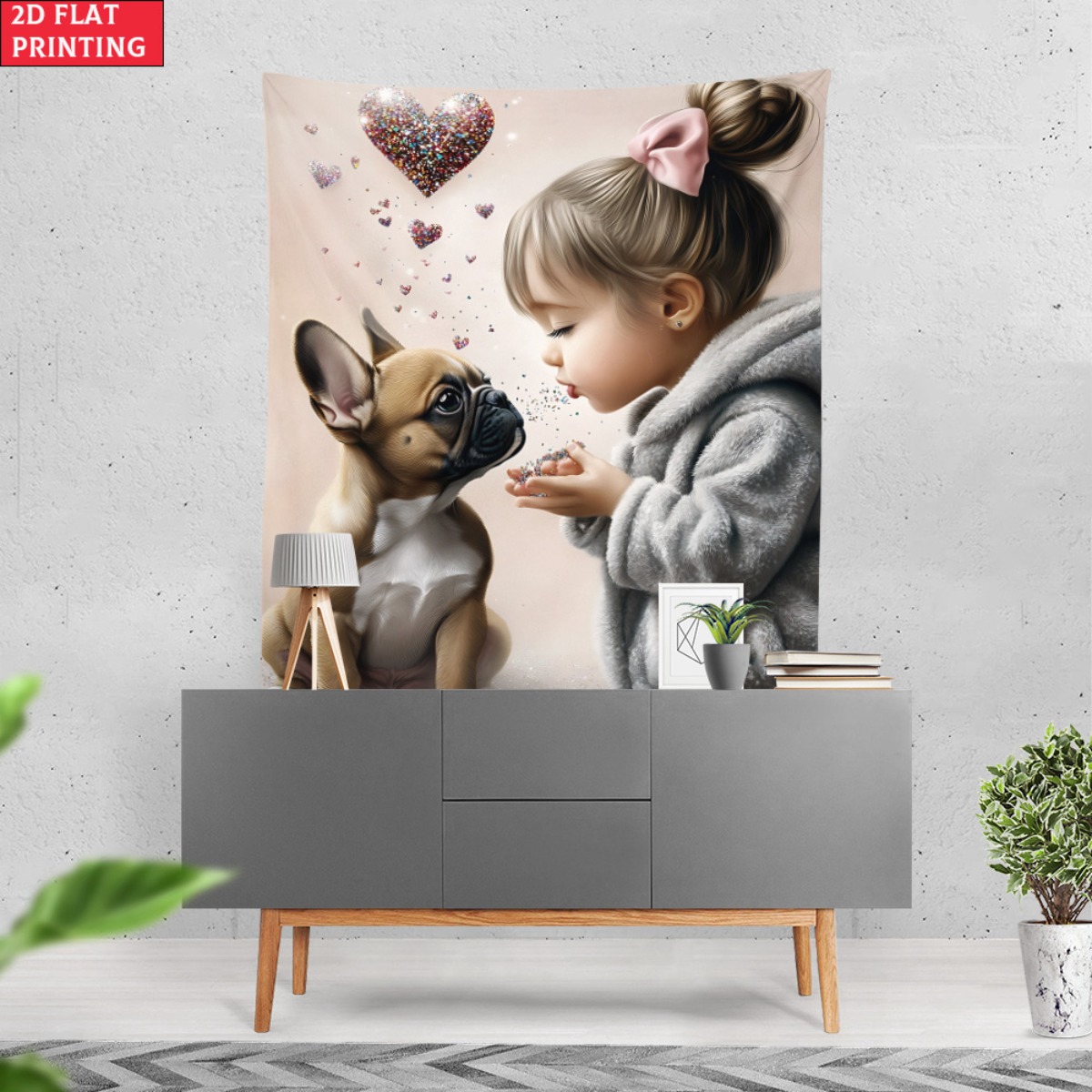 Fille avec bouledogue français - Baby Nursery Girl avis et prix