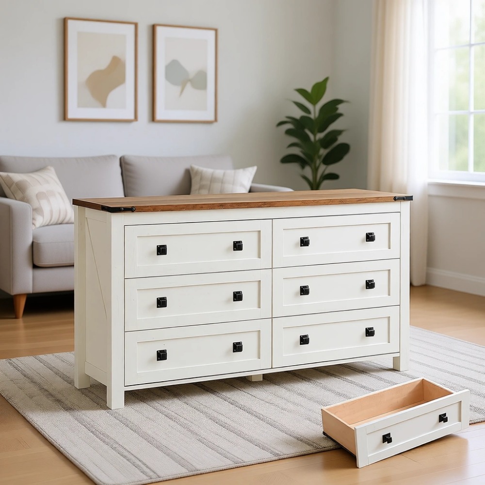 Commode Farmhouse à 6 tiroirs  - Drawer Dresser White avis et prix