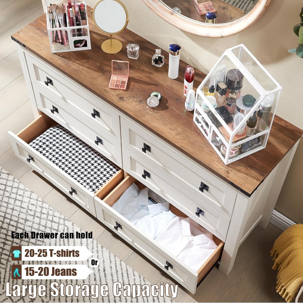 Commode Farmhouse à 6 tiroirs  - Drawer Dresser White avis et prix
