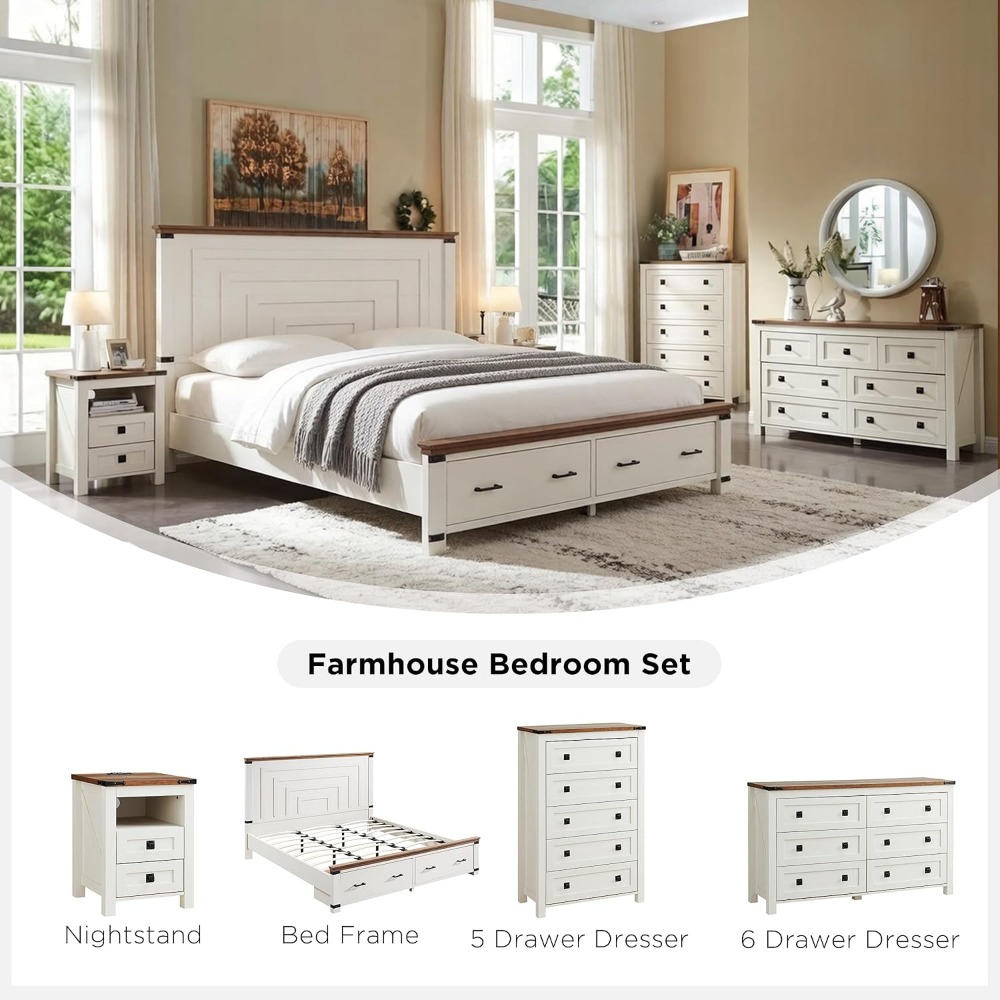 Commode Farmhouse à 6 tiroirs  - Drawer Dresser White avis et prix