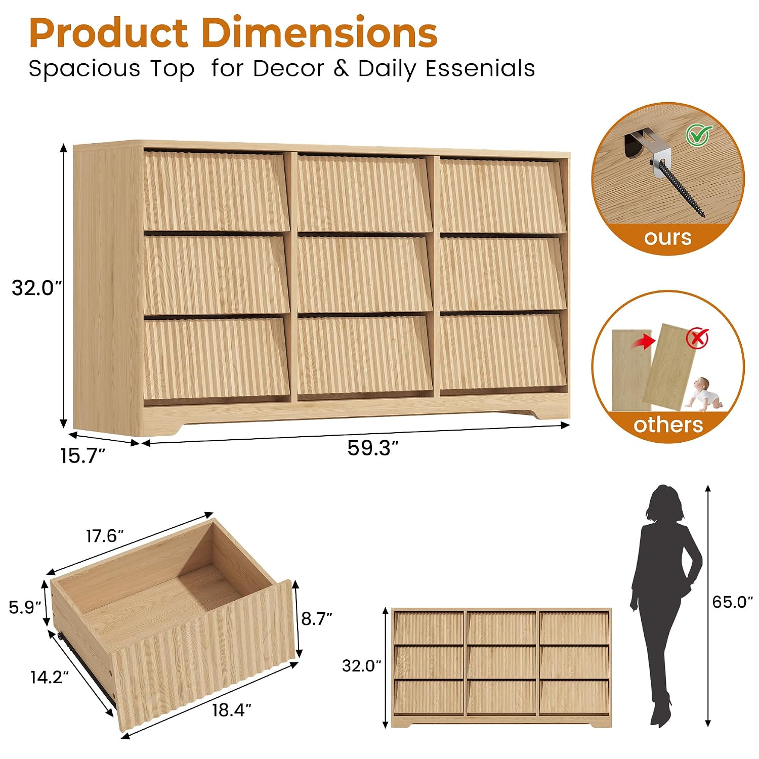 Commode de chambre à 9 tiroirs - Drawer Dresser White avis et prix