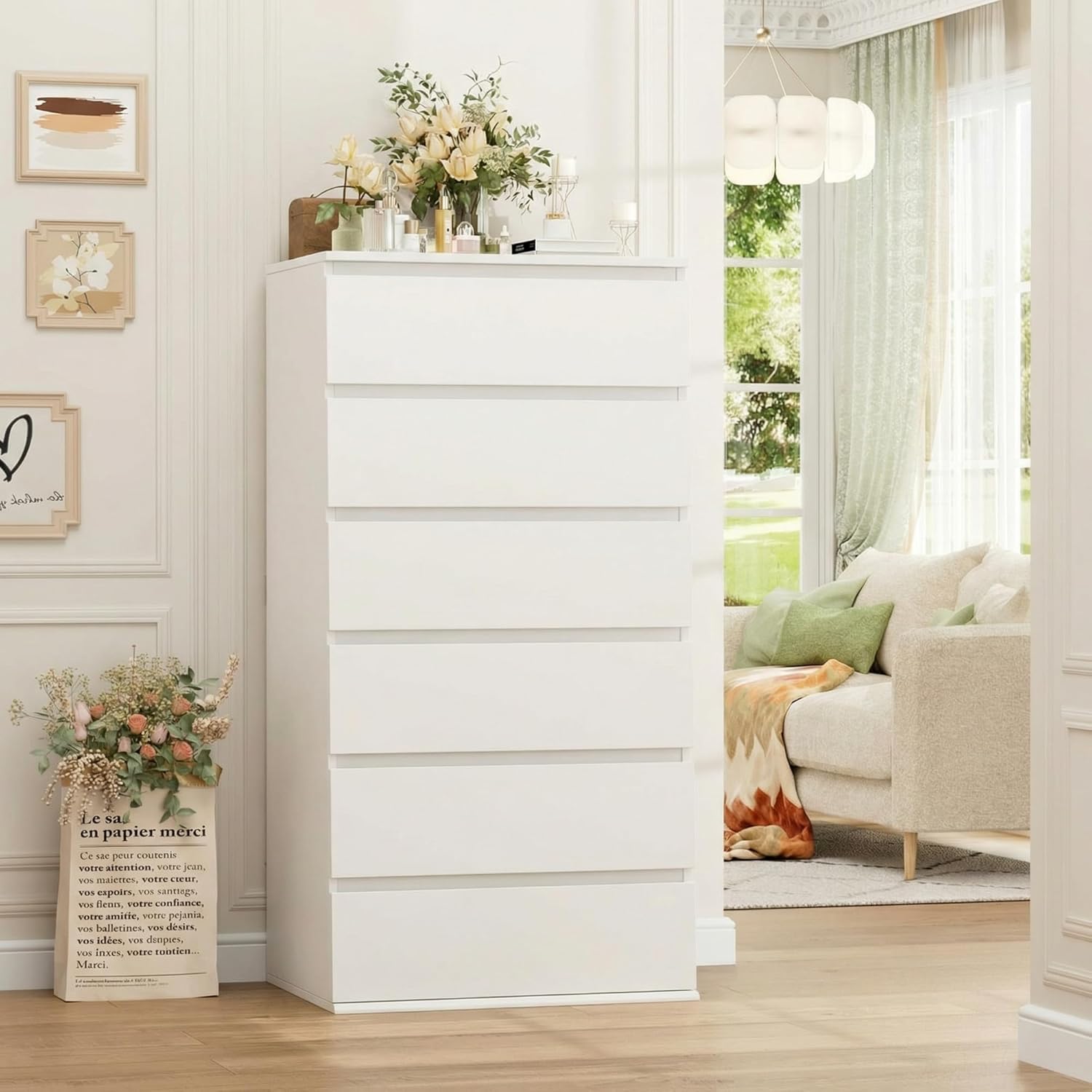 Commode haute moderne en bois  - Drawer Dresser White avis et prix