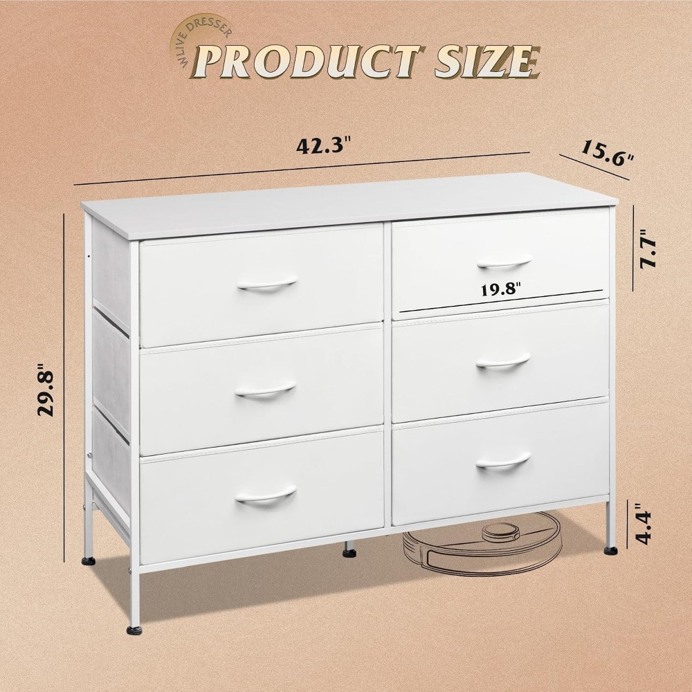 Commode large avec 6 tiroirs,  - Drawer Dresser White avis et prix