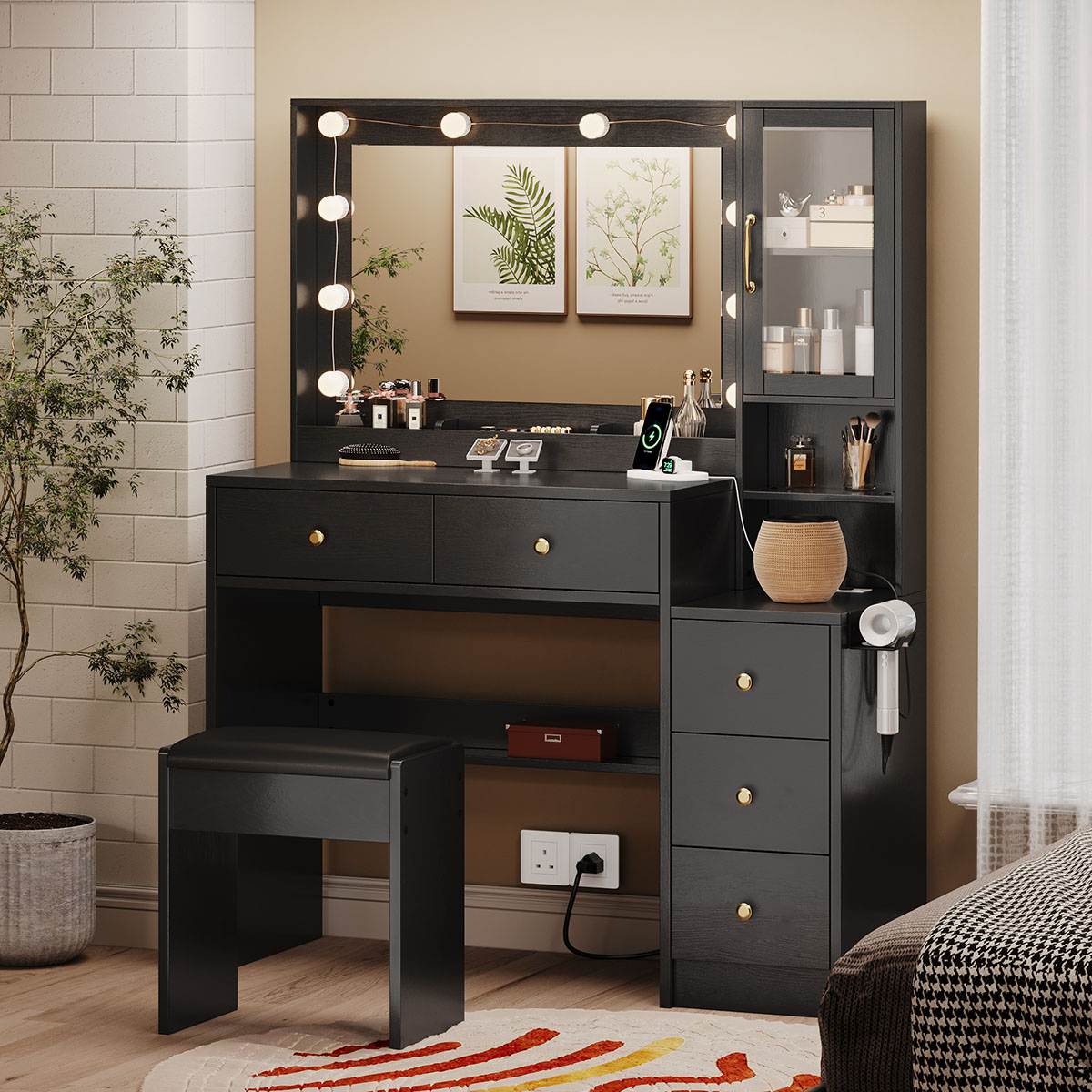 Coiffeuse avec miroir et éclai - Drawer Dresser White avis et prix