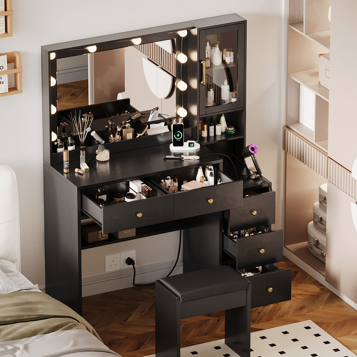 Coiffeuse avec miroir et éclai - Drawer Dresser White avis et prix